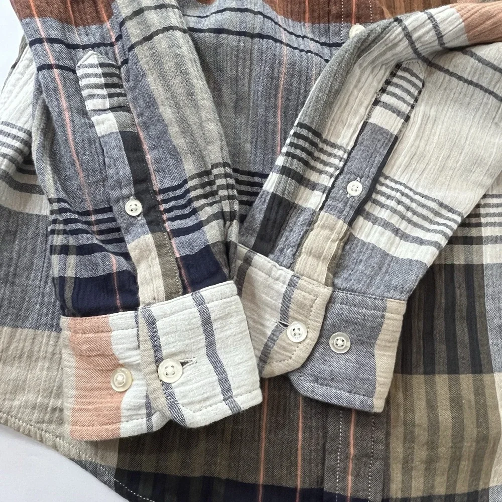 Banana Republic Untucked Shirt Sz M‎ Mens Plaid Slim Fit Double Weave Button Up